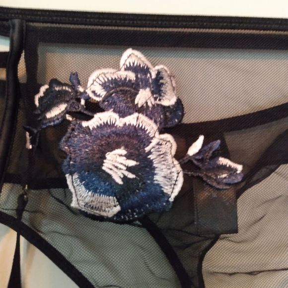 Bluebella black floral thong underwear with garters attached - Picture 4 of 6